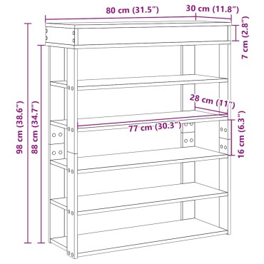 Ράφι παπουτσιών vidaXL Παλιό ξύλο 80x30x98cm Κατασκευασμένο ξύλο