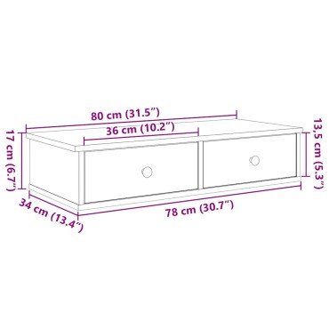 vidaXL Ράφι τοίχου με συρτάρια Μαύρο 80x34x17cm Κατασκευασμένο ξύλο 1 τεμ.