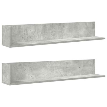 vidaXL Ράφια τοίχου 2 τεμ. Μπετόν Γκρι 100x16,5x16,5cm Ξύλο μηχανής