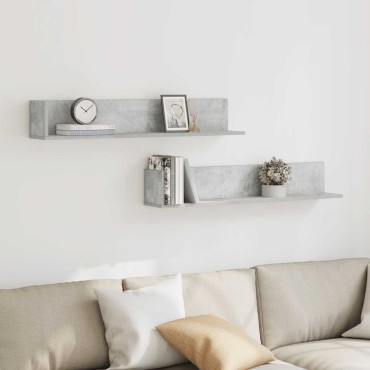 vidaXL Ράφια τοίχου 2 τεμ. Μπετόν Γκρι 100x16,5x16,5cm Ξύλο μηχανής