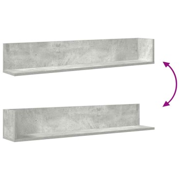 vidaXL Ράφια τοίχου 2 τεμ. Μπετόν Γκρι 100x16,5x16,5cm Ξύλο μηχανής
