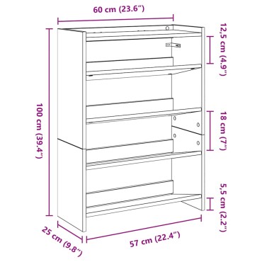 vidaXL Ράφι παπουτσιών καφέ δρυς 60x25x81cm Κατασκευασμένο ξύλο