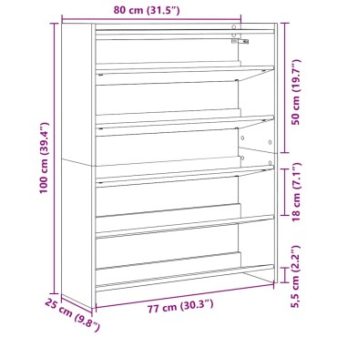 Ράφι παπουτσιών vidaXL Γκρι μπετόν 80x25x100cm Κατασκευασμένο ξύλο