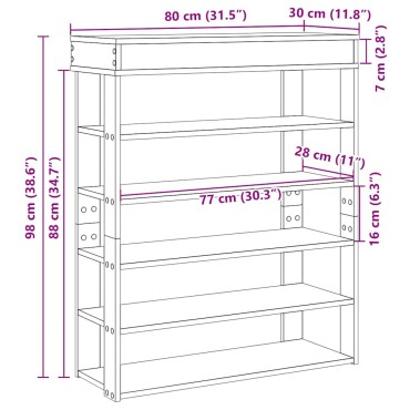 Ράφι παπουτσιών vidaXL Sonoma Oak 80x30x98cm Κατασκευασμένο ξύλο