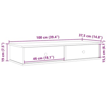 vidaXL Ράφι τοίχου με συρτάρια Μαύρο 100x37,5x19cm Ξύλινη κατασκευή 1 τεμ.