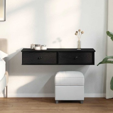 vidaXL Ράφι τοίχου με συρτάρια Μαύρο 100x37,5x19cm Ξύλινη κατασκευή 1 τεμ.