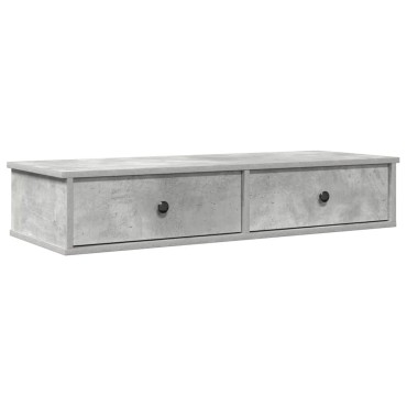 vidaXL Ράφι τοίχου με συρτάρια Γκρι μπετόν 100x37,5x19cm Ξύλο μηχανής 1 τεμ.