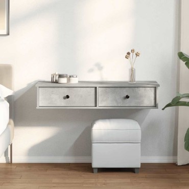 vidaXL Ράφι τοίχου με συρτάρια Γκρι μπετόν 100x37,5x19cm Ξύλο μηχανής 1 τεμ.