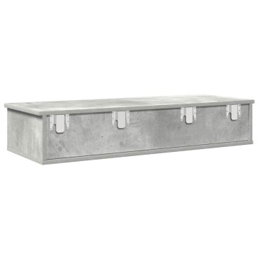 vidaXL Ράφι τοίχου με συρτάρια Γκρι μπετόν 100x37,5x19cm Ξύλο μηχανής 1 τεμ.