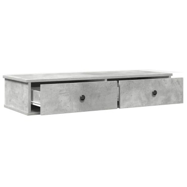 vidaXL Ράφι τοίχου με συρτάρια Γκρι μπετόν 100x37,5x19cm Ξύλο μηχανής 1 τεμ.