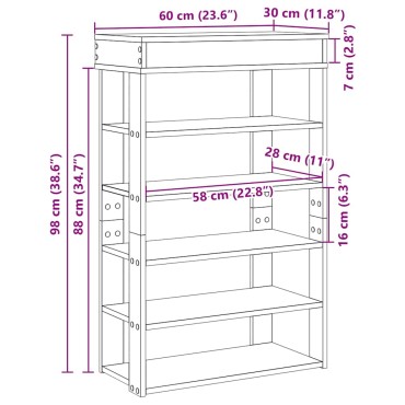 vidaXL Ράφι παπουτσιών καφέ δρυς 60x30x98cm Κατασκευασμένο ξύλο