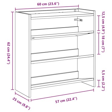 Ράφι παπουτσιών vidaXL Λευκό 60x25x62cm Κατασκευασμένο ξύλο