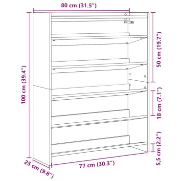 Ράφι παπουτσιών vidaXL Sonoma Oak 80x25x100cm Κατασκευασμένο ξύλο