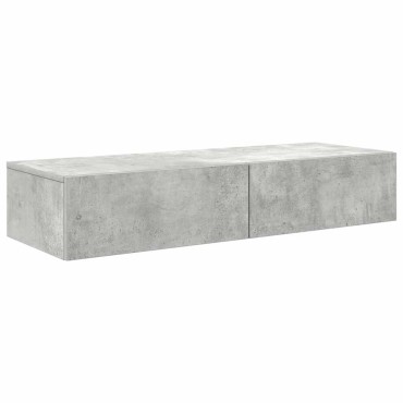 vidaXL Ράφι τοίχου με συρτάρια Γκρι μπετόν 100x36x19cm Ξύλο μηχανής 1 τεμ.