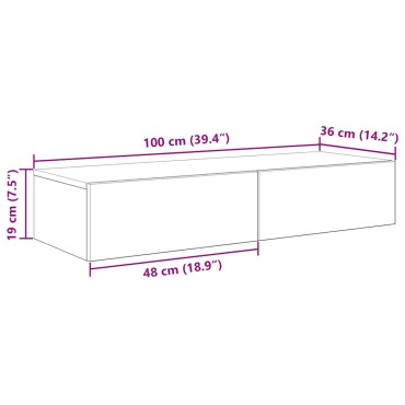 vidaXL Ράφι τοίχου με συρτάρια Γκρι μπετόν 100x36x19cm Ξύλο μηχανής 1 τεμ.