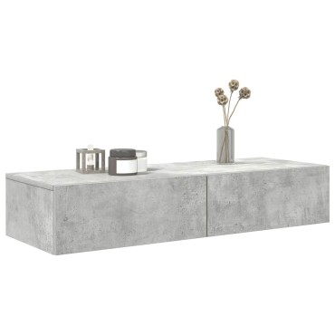 vidaXL Ράφι τοίχου με συρτάρια Γκρι μπετόν 100x36x19cm Ξύλο μηχανής 1 τεμ.