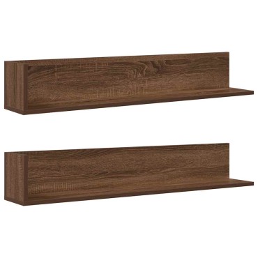 vidaXL Ράφια τοίχου 2 τεμ. καφέ δρυς 100x16,5x16,5cm Ξύλο μηχανής