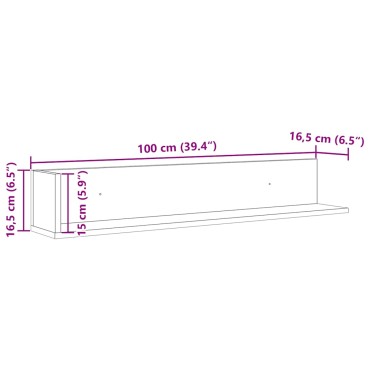 vidaXL Ράφια τοίχου 2 τεμ. καφέ δρυς 100x16,5x16,5cm Ξύλο μηχανής