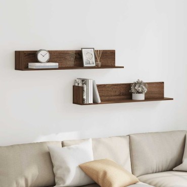 vidaXL Ράφια τοίχου 2 τεμ. καφέ δρυς 100x16,5x16,5cm Ξύλο μηχανής