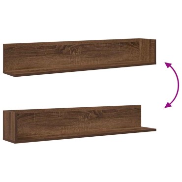 vidaXL Ράφια τοίχου 2 τεμ. καφέ δρυς 100x16,5x16,5cm Ξύλο μηχανής