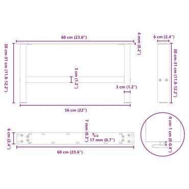 vidaXL Πόδια τραπεζιού σαλονιού Μαύρο 2 τεμ. 60x(30-31)cm Ατσάλι