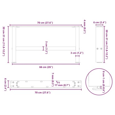 vidaXL Πόδια τραπεζιού σαλονιού Μαύρο 2 τεμ. 70x(30-31)cm Ατσάλι