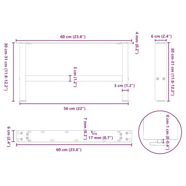vidaXL Πόδια Τραπεζιού Σαλονιού 2 τεμ. Λευκά 60x(30-31)cm Ατσάλι