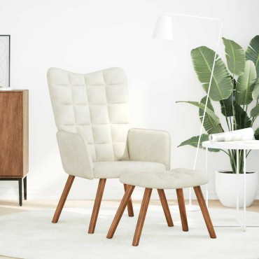 vidaXL Καρέκλα χαλάρωσης με σκαμπό Cream Velvet 61,5x69x95,5cm 1 τεμ.
