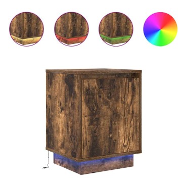 vidaXL Κομοδίνο με φώτα LED Καπνιστή βελανιδιά 38x34x50cm 1 τεμ.