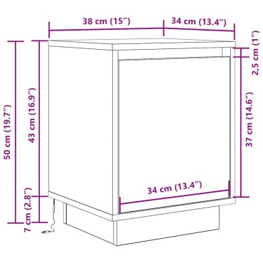 vidaXL Κομοδίνο με φώτα LED Καπνιστή βελανιδιά 38x34x50cm 1 τεμ.