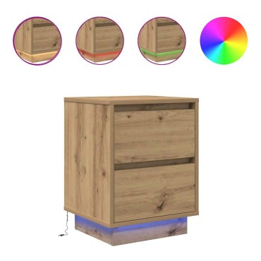 vidaXL Κομοδίνο με φώτα LED Artisan Oak 38x34x50cm 1 τεμ.