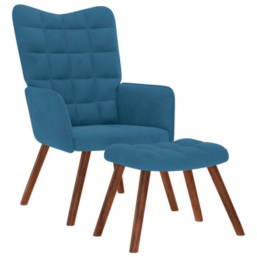 vidaXL Πολυθρόνα Relax Μπλε Βελούδινη με Σκαμπό 61,5x69x95,5cm 1 τεμ.