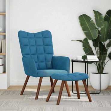 vidaXL Πολυθρόνα Relax Μπλε Βελούδινη με Σκαμπό 61,5x69x95,5cm 1 τεμ.