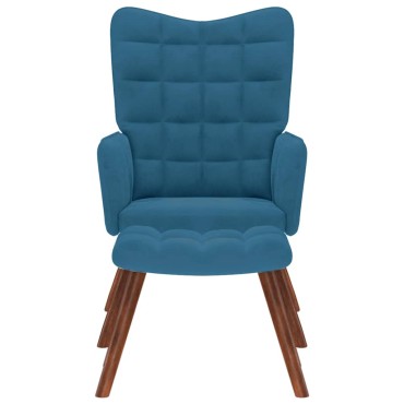 vidaXL Πολυθρόνα Relax Μπλε Βελούδινη με Σκαμπό 61,5x69x95,5cm 1 τεμ.