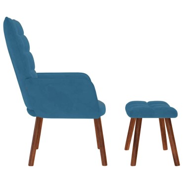 vidaXL Πολυθρόνα Relax Μπλε Βελούδινη με Σκαμπό 61,5x69x95,5cm 1 τεμ.