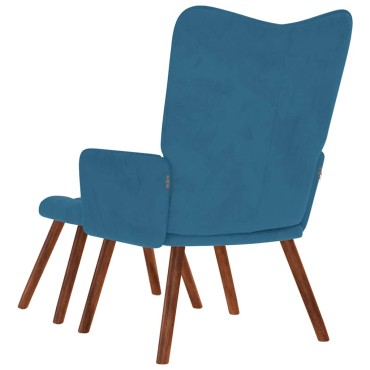 vidaXL Πολυθρόνα Relax Μπλε Βελούδινη με Σκαμπό 61,5x69x95,5cm 1 τεμ.