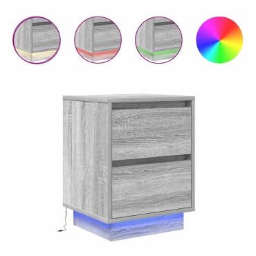 vidaXL Κομοδίνο με φώτα LED Γκρι Sonoma 38x34x50cm 1 τεμ.