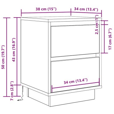 vidaXL Κομοδίνο με φώτα LED Γκρι Sonoma 38x34x50cm 1 τεμ.
