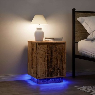 vidaXL Κομοδίνο με φώτα LED Παλιό ξύλο 38x34x50cm 1 τεμ.