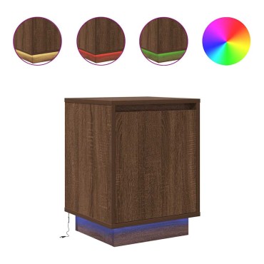 vidaXL Κομοδίνο με φώτα LED καφέ δρυς 38x34x50cm 1 τεμ.