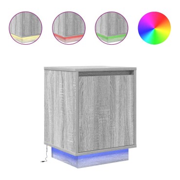 vidaXL Κομοδίνο με φώτα LED Γκρι Sonoma 38x34x50cm 1 τεμ.