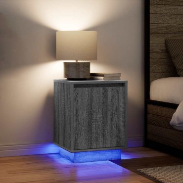 vidaXL Κομοδίνο με φώτα LED Γκρι Sonoma 38x34x50cm 1 τεμ.