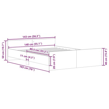 vidaXL Πλαίσιο κρεβατιού χωρίς στρώμα 140x190 εκ. Επεξεργασμένο Ξύλο