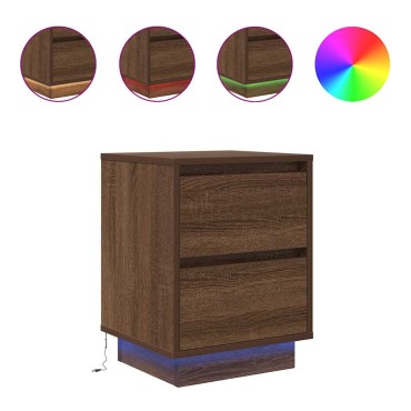 vidaXL Κομοδίνο με φώτα LED καφέ δρυς 38x34x50cm 1 τεμ.