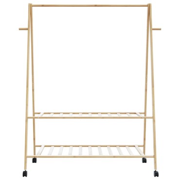vidaXL Ράφι ρούχων με ράφια και ρόδες 132x45,5x155,5 εκ.Μπαμπού