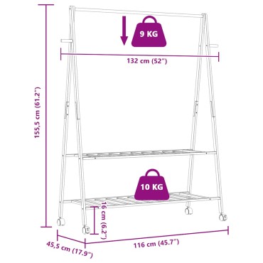 vidaXL Ράφι ρούχων με ράφια και ρόδες 132x45,5x155,5 εκ.Μπαμπού