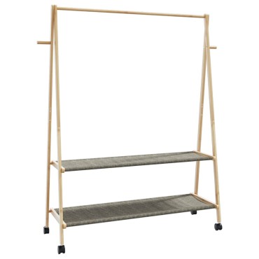 vidaXL Ράφι ρούχων με ράφια και ρόδες 132x45,5x155,5 εκ.Μπαμπού