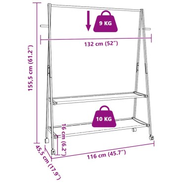 vidaXL Ράφι ρούχων με ράφια και ρόδες 132x45,5x155,5 εκ.Μπαμπού