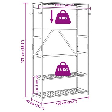vidaXL Κρεμάστρα Ρούχων με Ράφια 110x40x175 εκ. Μπαμπού