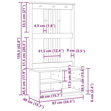 vidaXL Δέντρο χωλ "SANDENS" 87x40x159,5cm Πεύκο μασίφ ξύλο